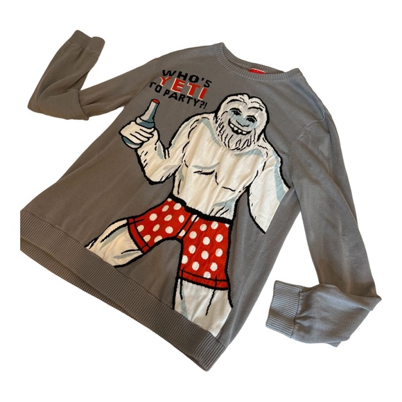 Yeti To Party Women’s Gray Ugly Christmas Sweater - Picture 1 of 12
